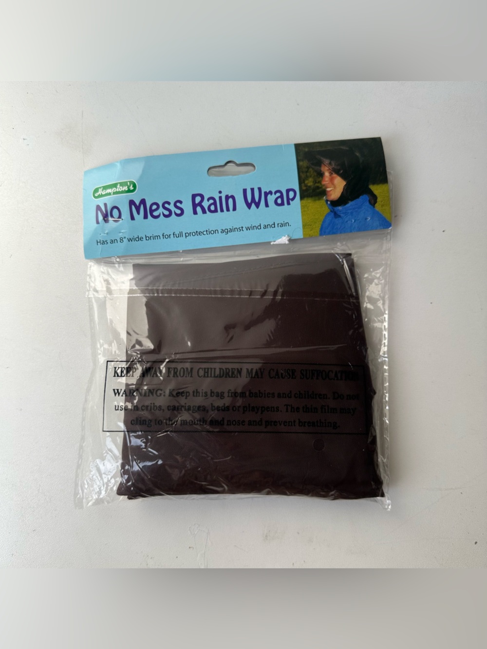Hampton Art No Mess Rain Wrap Wide Brim Rain Hat Brown Packable NEW